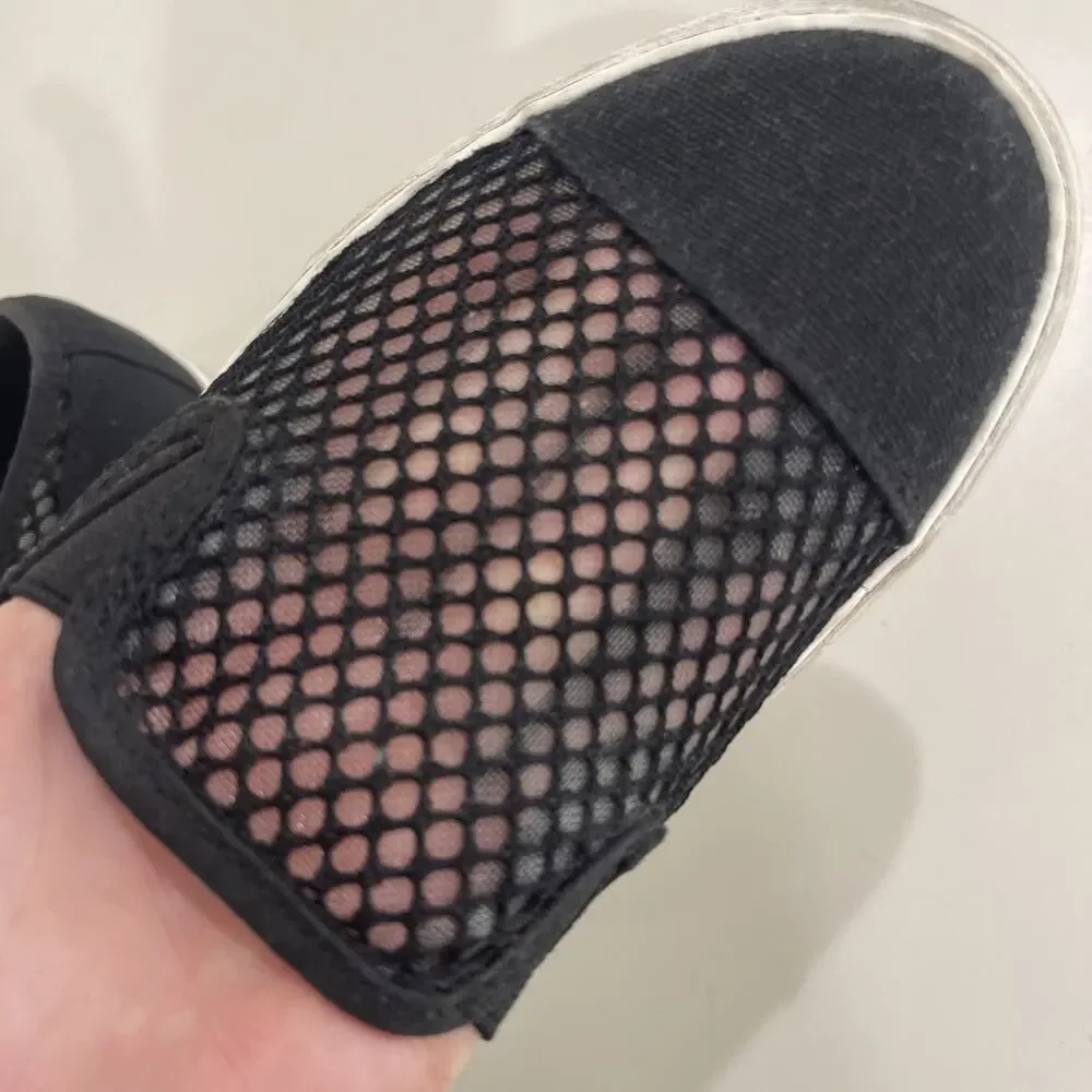 Lauren Ralph Lauren Janis Women Sz 7 Slip on Sneakers Black Mesh Preppy Sailing